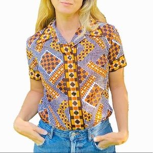 Retro 70's Hawaiian Geometric Button Down Shirt